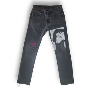🔥🖤 Levi’s 501 Original Black Jeans Men’s 31x32 – Distressed 🧷 Graphic Print 👖